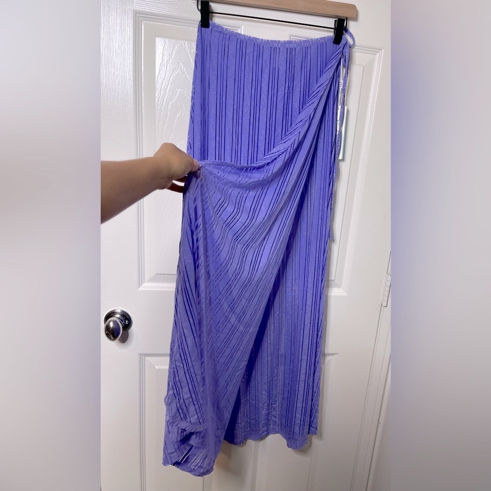 New Beach Bunny Hutton Sheer Stripe Wrap Skirt Swim Beach Coverup OS Lavender - Picture 3 of 13